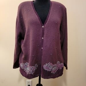 Koret Vintage Embroidered Cardigan Sweater Size 1X